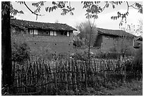 Traditional rural houses. Baisha, Yunnan, China ( black and white)