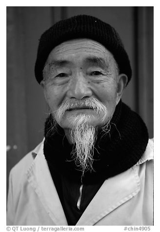 Dr Ho, famous herborist doctor. Baisha, Yunnan, China (black and white)