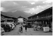 Main village plaza. Baisha, Yunnan, China (black and white)