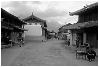 Main village plaza. Baisha, Yunnan, China (black and white)