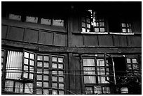 Detail of old wooden house. Kunming, Yunnan, China (black and white)