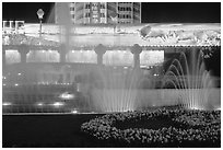 Night lights and fountains on Dongfeng Donglu. Kunming, Yunnan, China ( black and white)