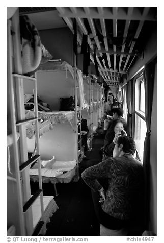 Inside a hard sleeper car train.