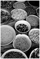 food ingredients in bowls. (black and white)