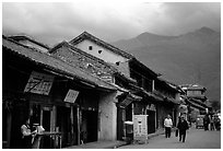 Old houses and Cang Shan mountains. Dali, Yunnan, China (black and white)