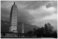 Quianxun Pagoda, the tallest of the Three Pagodas. Dali, Yunnan, China (black and white)