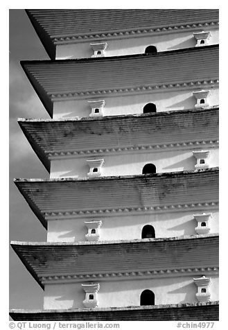 Detail of Quianxun Pagoda. Dali, Yunnan, China (black and white)