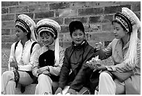 Women wearing traditional Bai dress. Dali, Yunnan, China ( black and white)