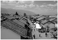 Fuxing Lu seen from the South Gate. Dali, Yunnan, China (black and white)