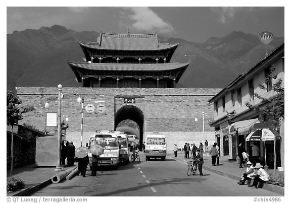 West gate with Cang Shan mountains in the background. Dali, Yunnan, China