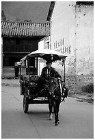 House carriage in a street. Dali, Yunnan, China (black and white)