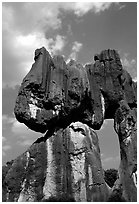 Opening in a limestone formation of the Stone Forest. Shilin, Yunnan, China (black and white)