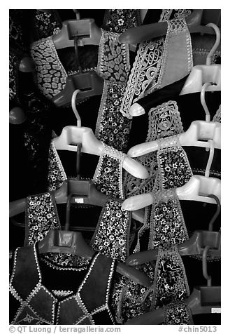 Sani embroidery for sale. Shilin, Yunnan, China (black and white)