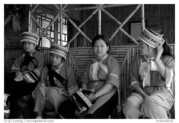 Sani women. Shilin, Yunnan, China (black and white)