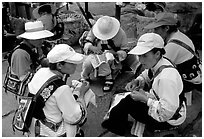 Sani women making embroidery. Shilin, Yunnan, China ( black and white)