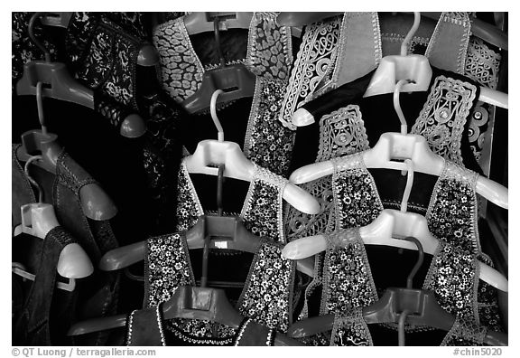 Sani embroidery for sale. Shilin, Yunnan, China (black and white)