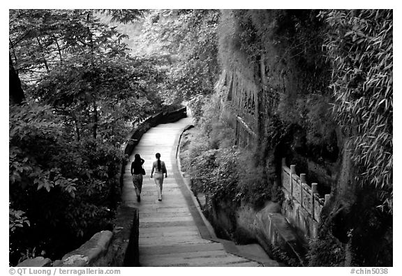 Entrance walkway to the Grand Buddha complex. Leshan, Sichuan, China (black and white)