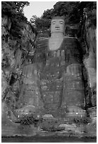 Da Fo (Grand Buddha) seen from the river. Leshan, Sichuan, China (black and white)