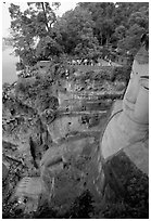 Da Fo (Grand Buddha) with staircase in cliffside and river in the background. Leshan, Sichuan, China ( black and white)