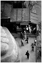 At the foot of the Grand Buddha. Leshan, Sichuan, China (black and white)