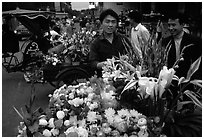 Flower vendor, night market. Leshan, Sichuan, China ( black and white)