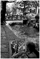 Painting a bridge. Lijiang, Yunnan, China (black and white)