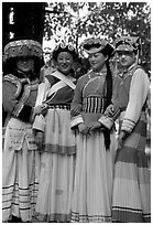 Women wearing Naxi dress. Lijiang, Yunnan, China ( black and white)