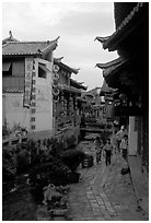 Early morning along a canal. Lijiang, Yunnan, China ( black and white)