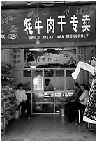 Store selling Yak meat. Lijiang, Yunnan, China ( black and white)