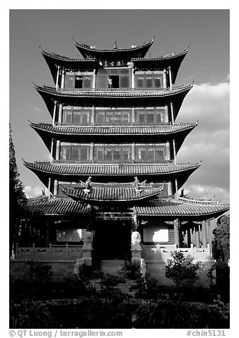 Wangu (everlasting) tower. Lijiang, Yunnan, China (black and white)
