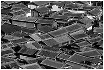 Old town Rooftops seen from Wangu tower. Lijiang, Yunnan, China (black and white)