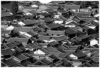 Old town Rooftops seen from Wangu tower. Lijiang, Yunnan, China ( black and white)