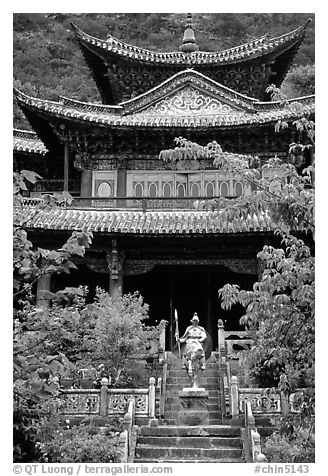 Ming dynasty Wufeng Lou (Five Phoenix Hall), a 20m high edifice dating from 1600. Lijiang, Yunnan, China (black and white)