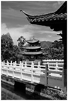 Pavillons in Black Dragon Pool Park. Lijiang, Yunnan, China (black and white)