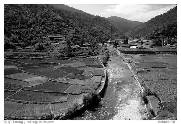 Village on the road between Lijiang and Panzhihua.  (black and white)