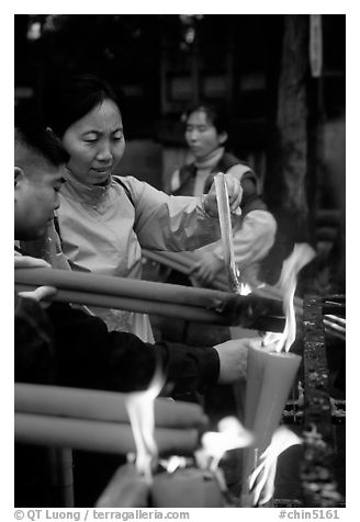 Burning incense batons at Wannian Si. Emei Shan, Sichuan, China (black and white)