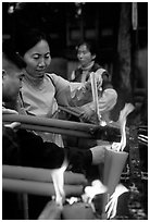 Burning incense batons at Wannian Si. Emei Shan, Sichuan, China (black and white)