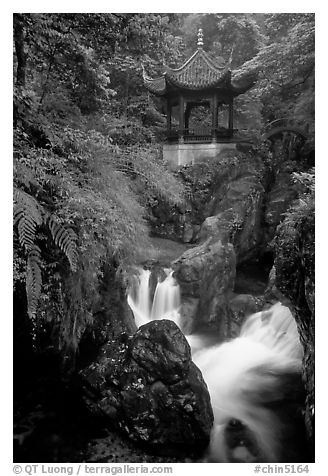 Waterfall beneath Qingyin pavillon. Emei Shan, Sichuan, China (black and white)