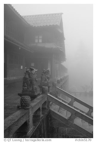 Xiangfeng temple in the fog. Emei Shan, Sichuan, China