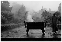 Monk in Wannian Si. Emei Shan, Sichuan, China (black and white)