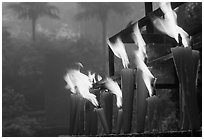 Candles burning with foggy trees in the background, Wannian Si. Emei Shan, Sichuan, China ( black and white)