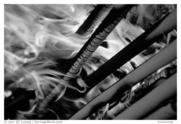 Joss sticks burning. Emei Shan, Sichuan, China (black and white)