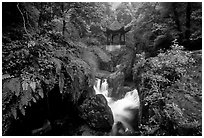 Waterfall beneath Qingyin pavillon. Emei Shan, Sichuan, China (black and white)