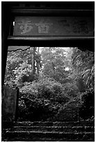 Archway gate over the staircase between Qingyin and Hongchunping. Emei Shan, Sichuan, China (black and white)