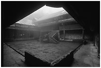 Courtyard inside  Xiangfeng temple. Emei Shan, Sichuan, China (black and white)