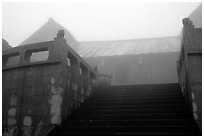 Xixiangchi temple in the fog. Emei Shan, Sichuan, China (black and white)