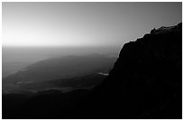 Sunset on Jinding Si (Golden Summit), perched on a steep cliff. Emei Shan, Sichuan, China (black and white)