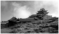 Jinding Si temple, mid-morning. Emei Shan, Sichuan, China ( black and white)