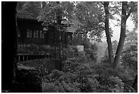 Hongchunping temple, nested in a forested hillside. Emei Shan, Sichuan, China ( black and white)