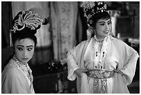 Two characters of Sichua opera off stage. Chengdu, Sichuan, China ( black and white)